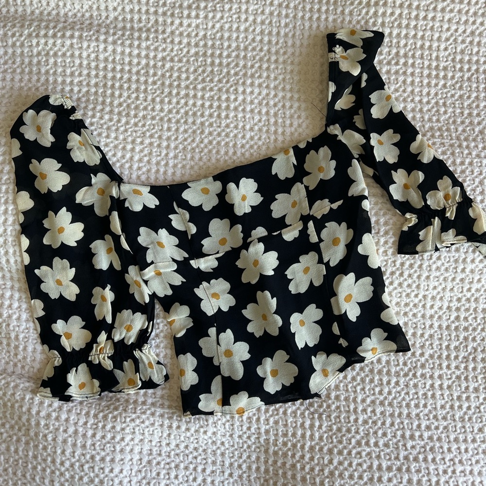 Reformation Black and White Floral Blouse